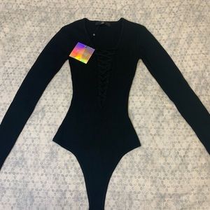 Missguided Plunge Lace Up Knitted Bodysuit